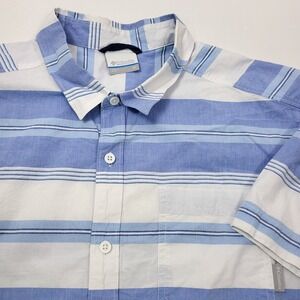 Columbia Mens Short Sleeve Button Up‎ Shirt Blue White Striped XLarge Cotton